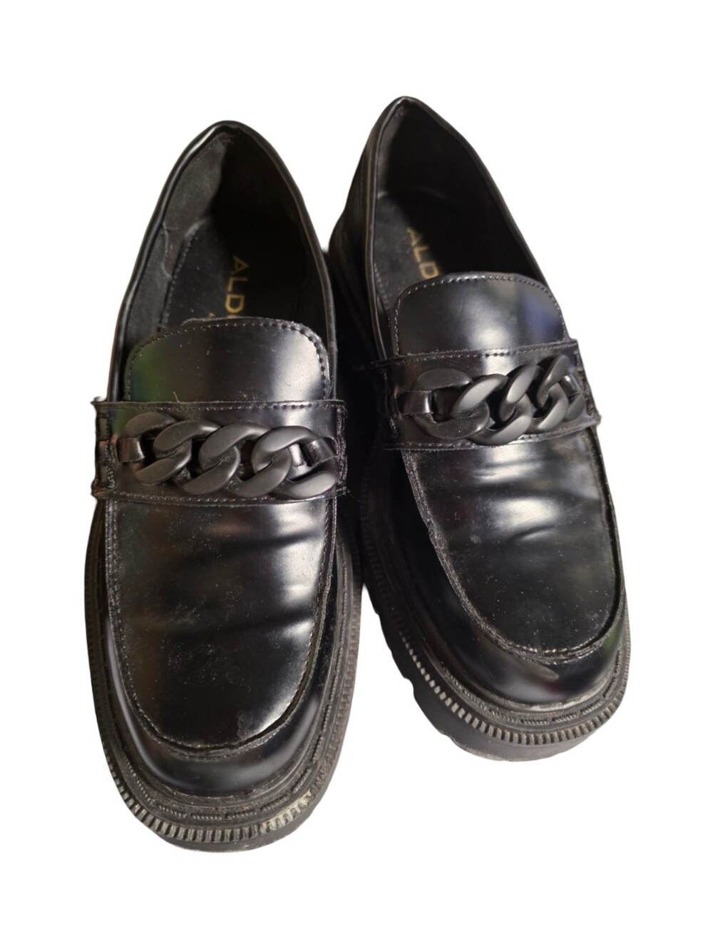ALDO Brixtonn Chain Lug Loafers Shoes Women's Black Chunky Platform Size 5 Edgy